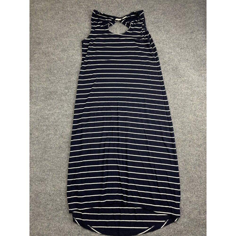 C&C California Dress Womens Medium Blue Stripe Tank Maxi Cutout Back Hi‎ Low